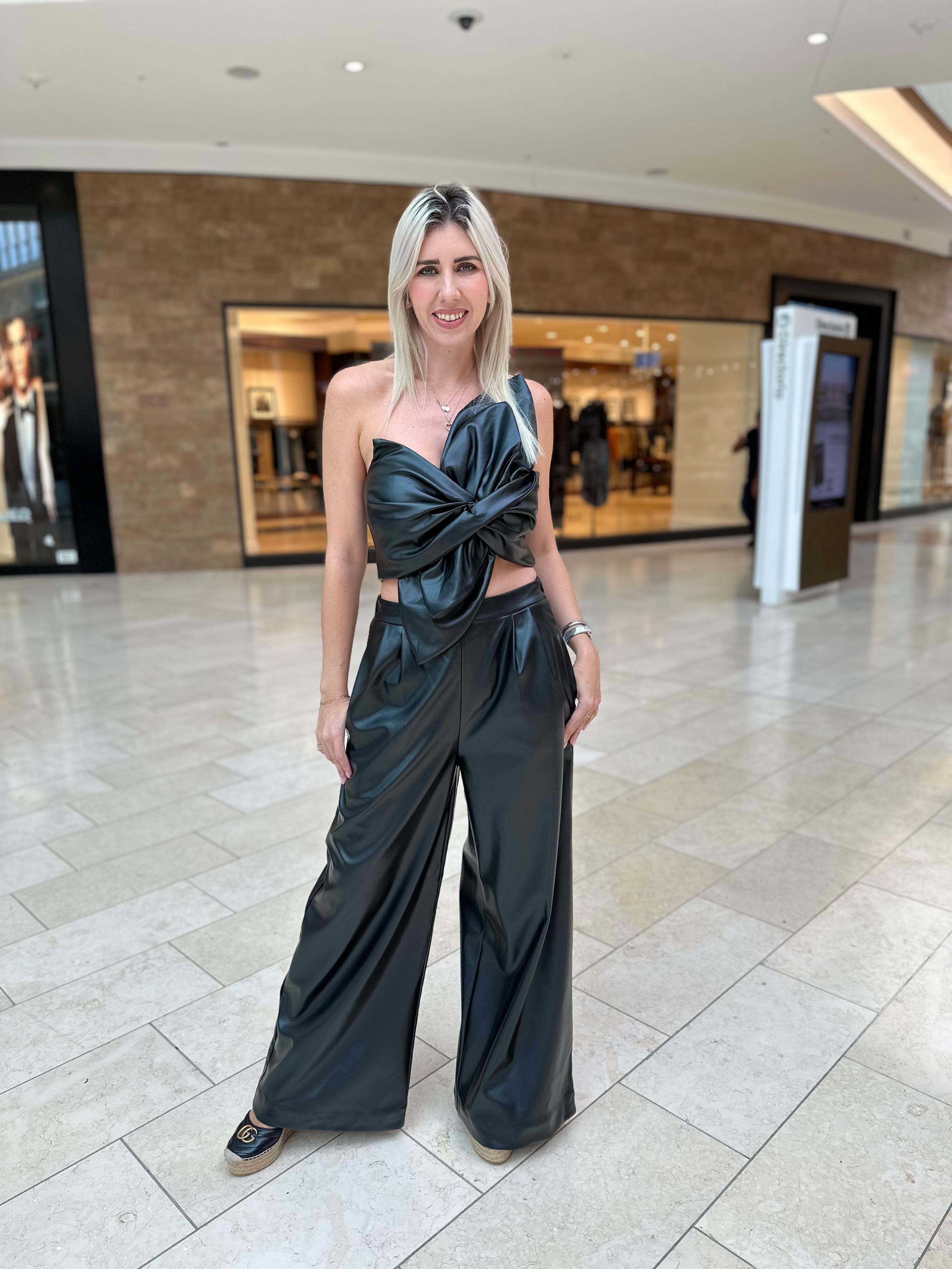 Pleat Detail Faux Leather Pant