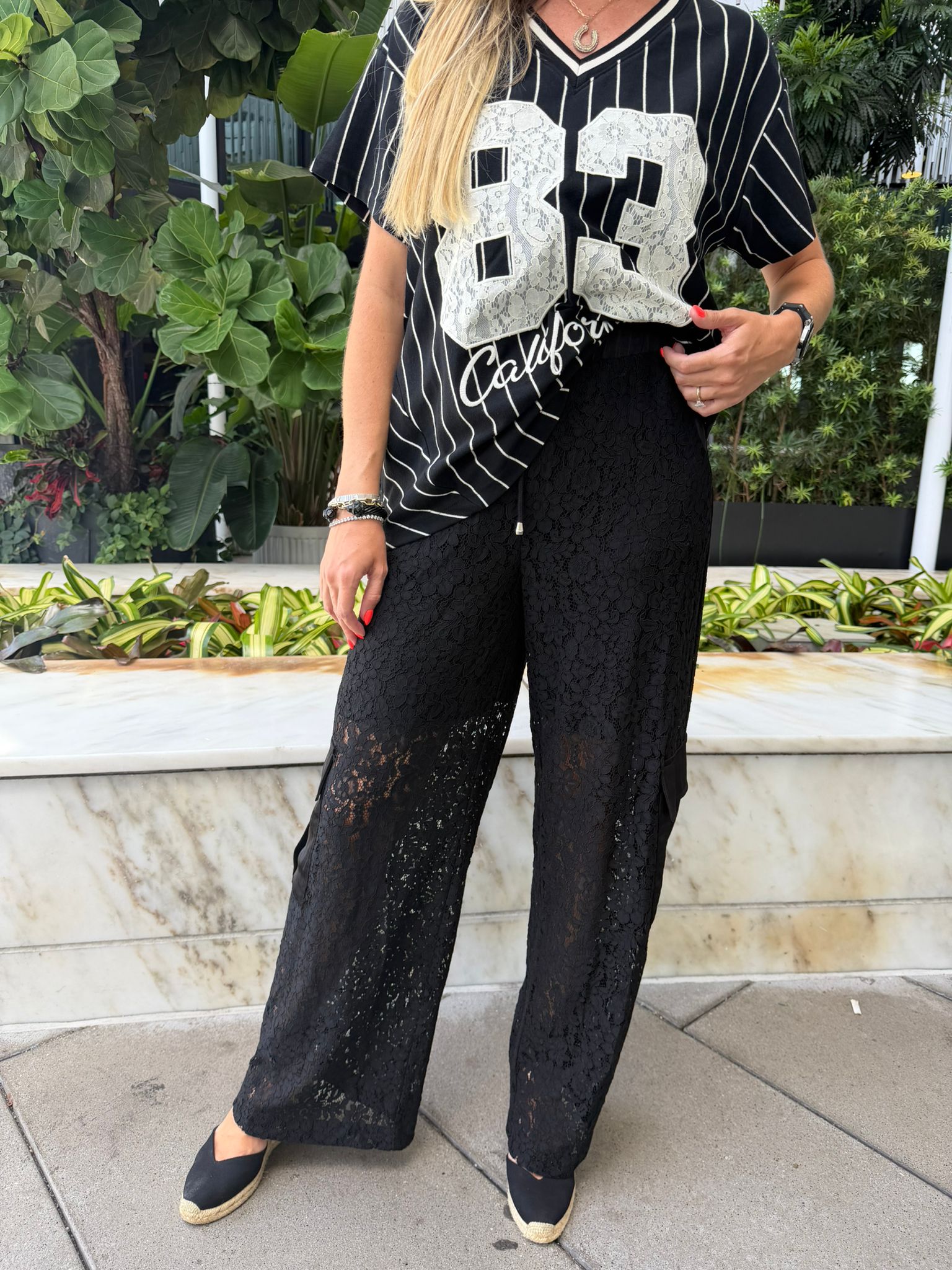 Lace Mix Straight Leg Trousers