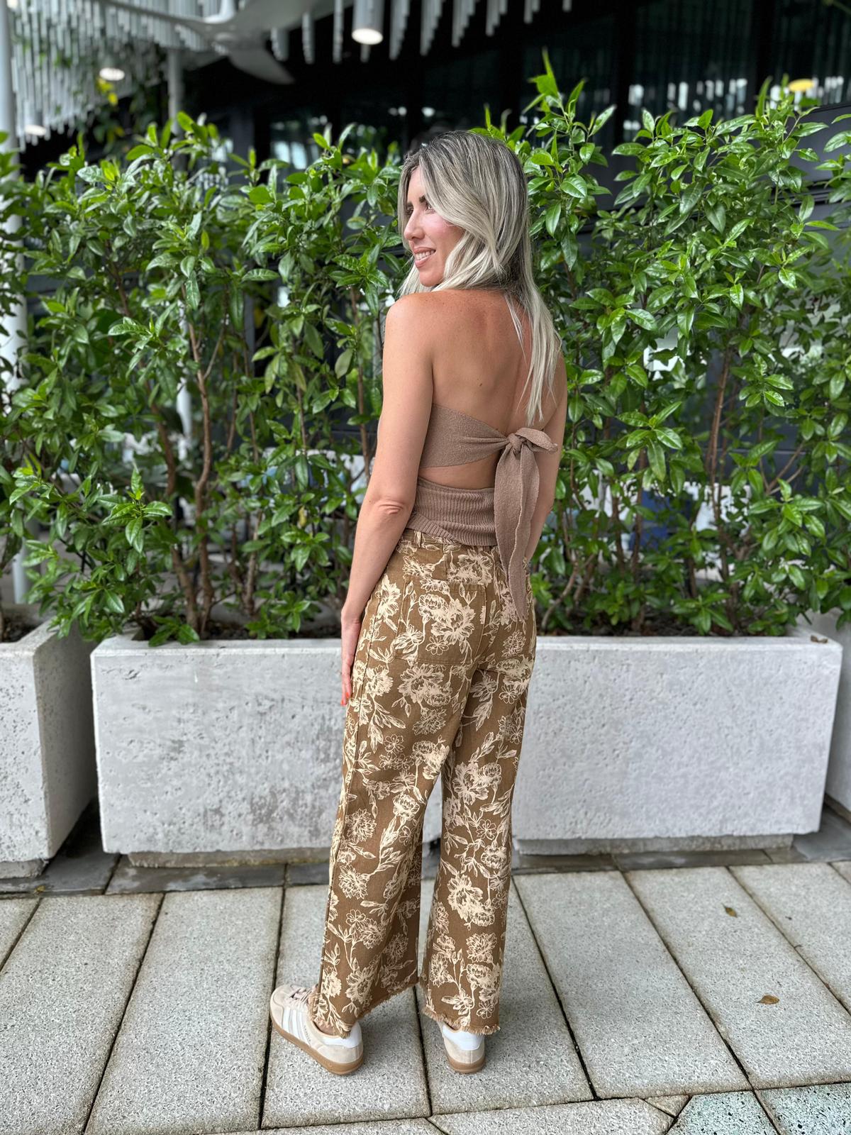 Flower Print Denim Pant