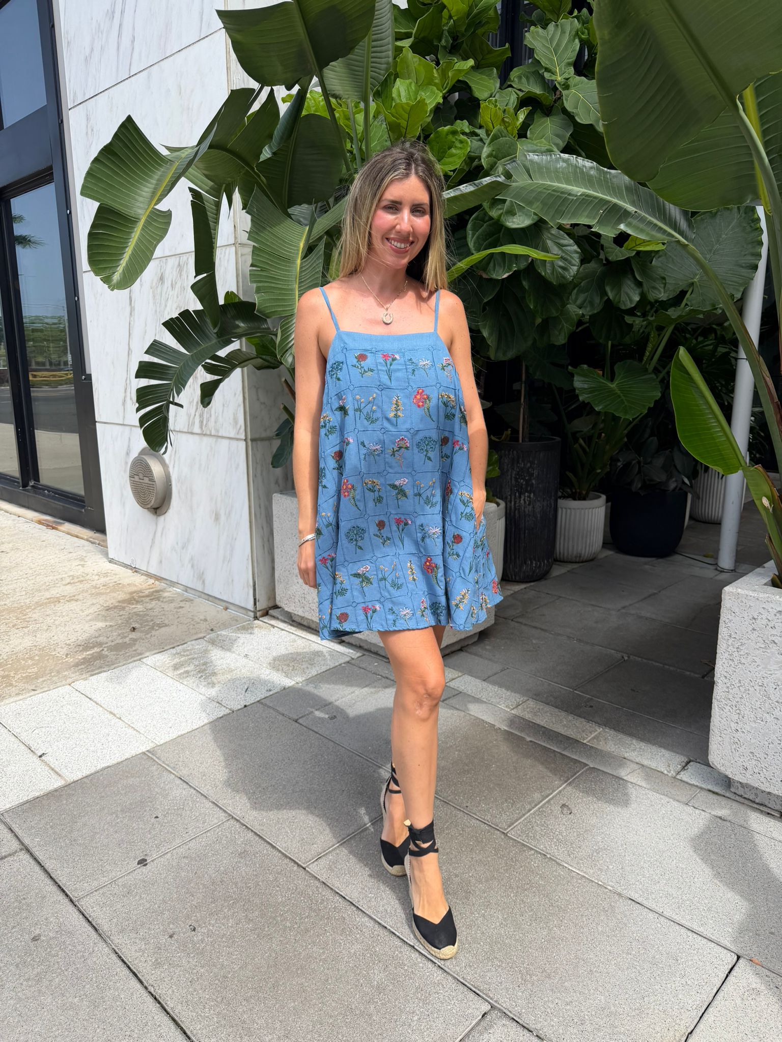 Embroidery Linen Mini Dress