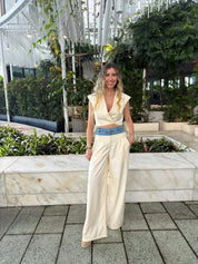 Crop Vest & Denim Contrast Pant