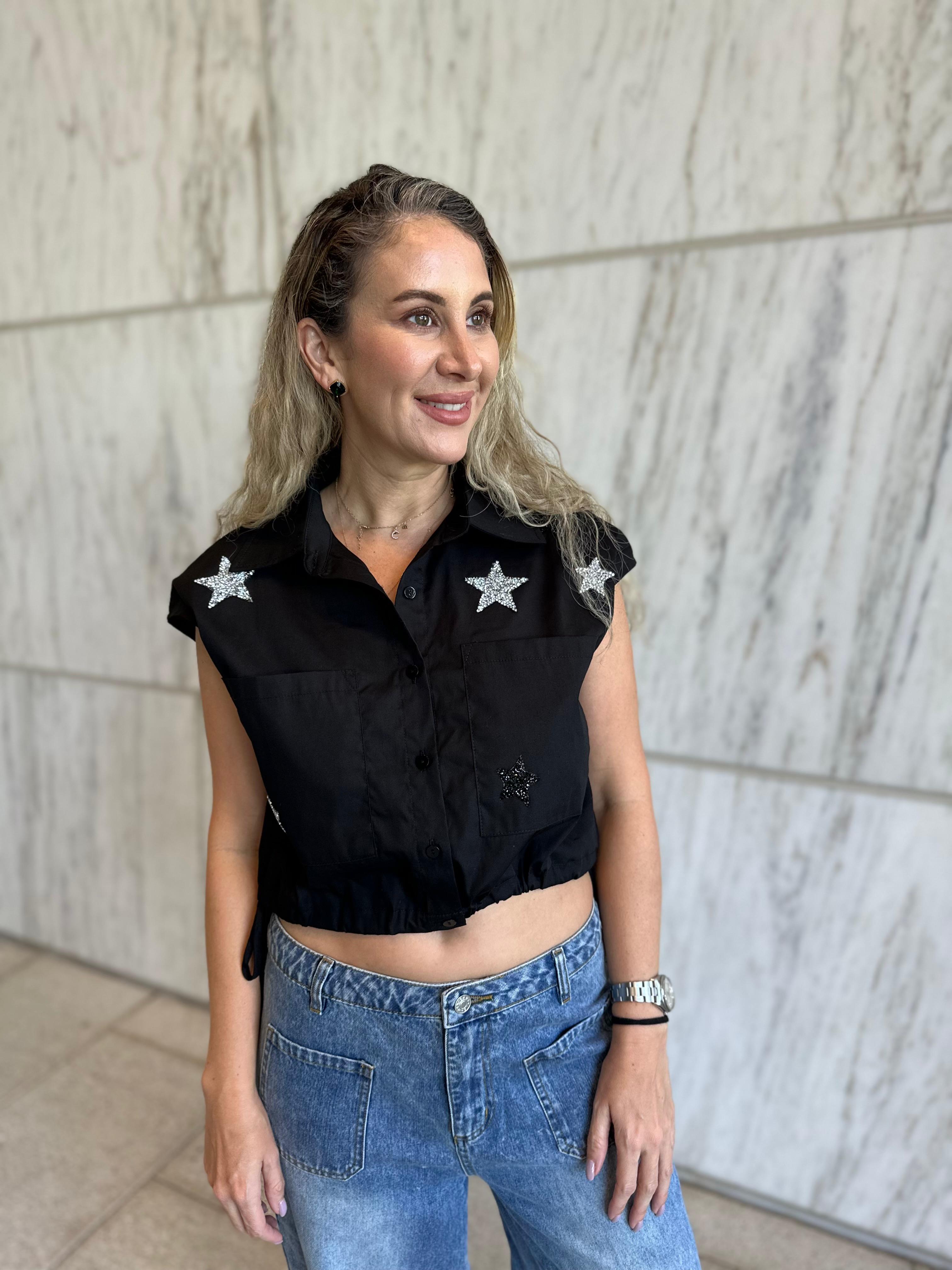 Star Patch Collar Neck Top