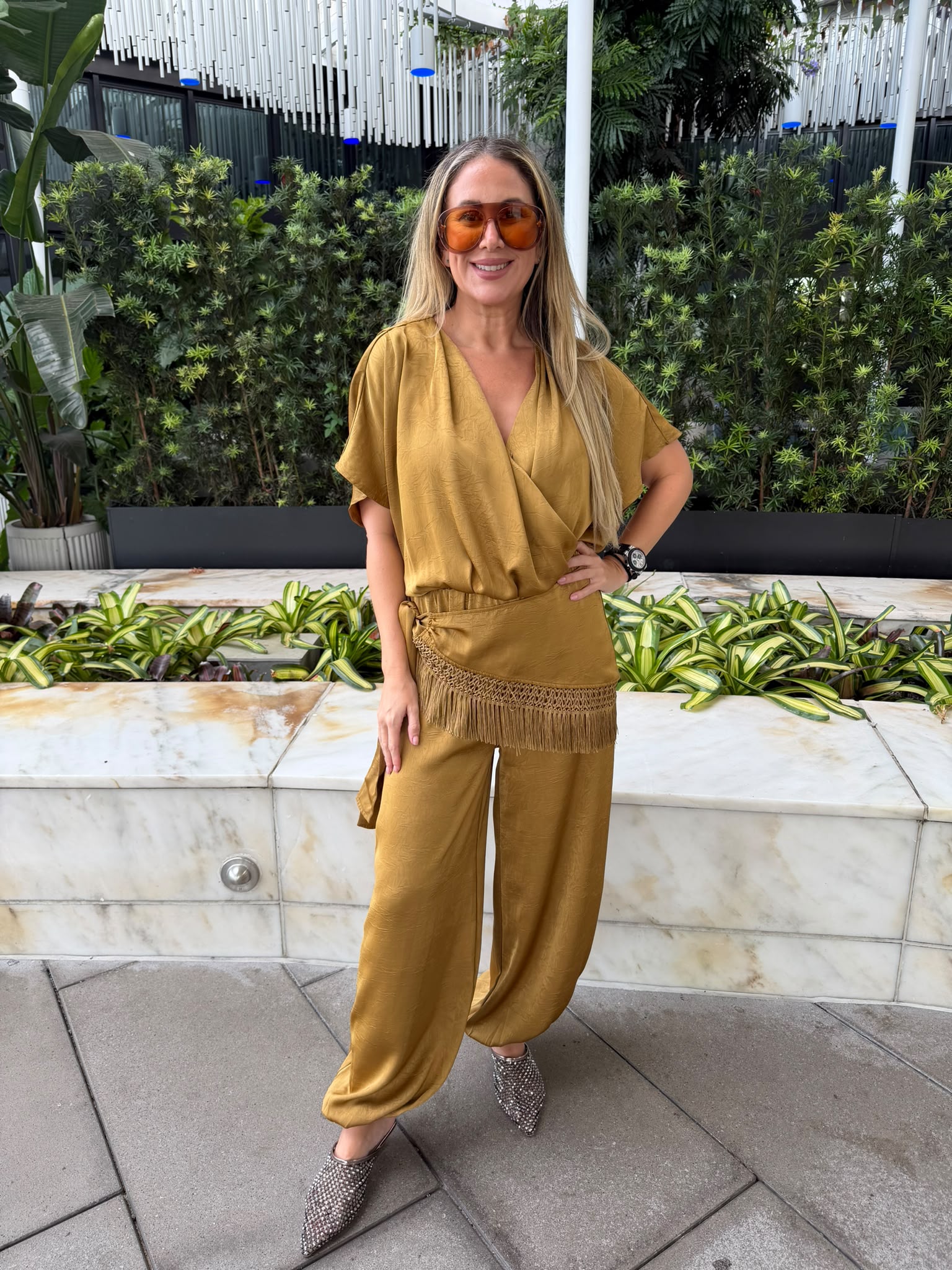 Waist Fringe Scarf Balloon Jumpsuit