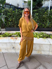 Waist Fringe Scarf Balloon Jumpsuit