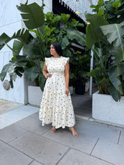 Ruffle Slv. Polka Dot Midi Dress