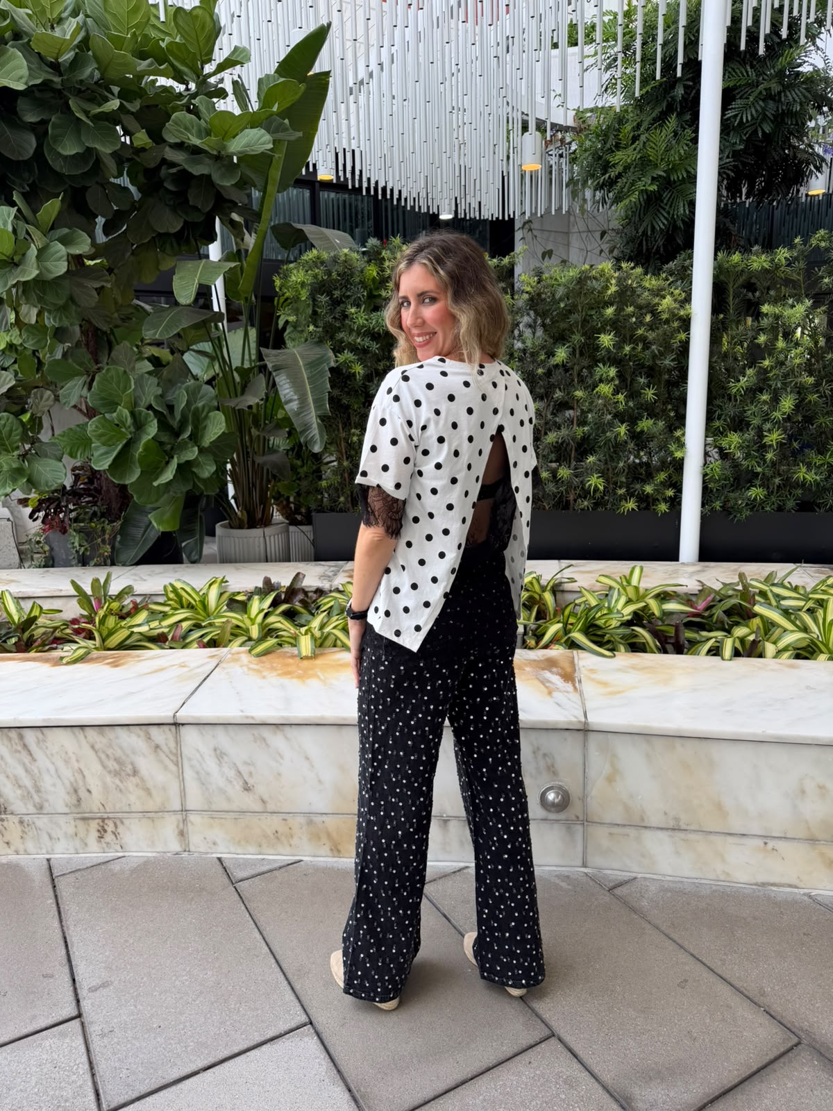 Polka Dot Lace Trim T-Shirt